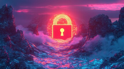 Poster - Glowing Digital Landscape with Futuristic Elements
