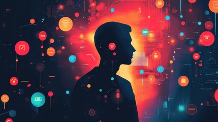Poster - Human Silhouette Surrounded by Glowing Icons