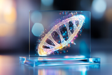 Poster - A vibrant holographic DNA double helix captivates the audience with its stunning glow