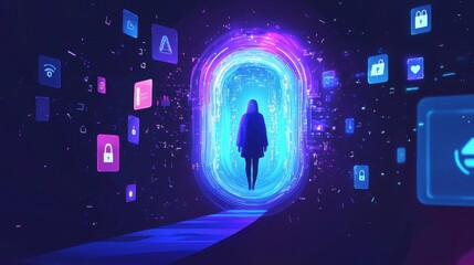 Poster - Glowing Digital Cocoon with Person Inside