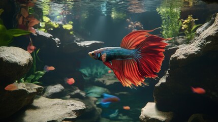Poster - Vibrant Betta Fish Swimming in Underwater Scene