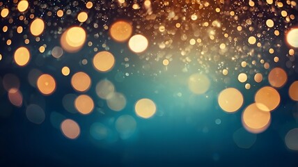 Wall Mural - Magical festive luminous bokeh light, glowing radiant special celebration occasional blur lights. Shining golden glitter warmth decoration