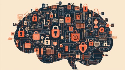 Poster - Abstract Visual of Human Brain with Circuit Patterns
