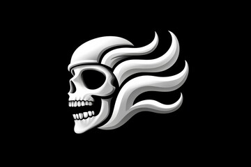 Wall Mural - skull with flames on it. the skull is white and the flames are black
