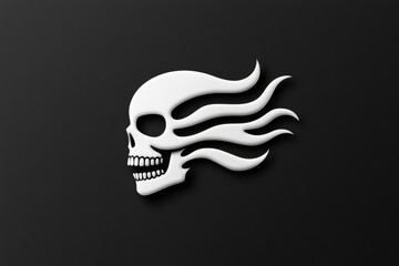 Wall Mural - skull with flames on it. the skull is white and the flames are black