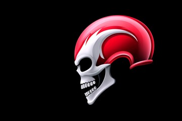 Wall Mural - skull with a red helmet on a black background. the skull is wearing a helmet and has a red and white