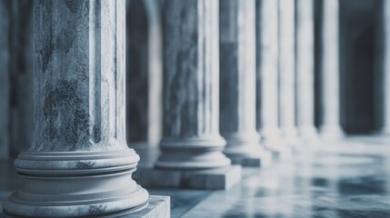 Poster - Elegant marble columns in a serene architectural space with soft lighting.