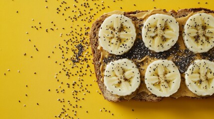 Poster - Healthy Banana Toast with Seeds on Yellow Background