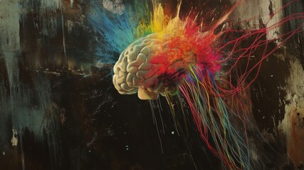 Poster - Colorful Brain Illustration with Creative Energy Burst