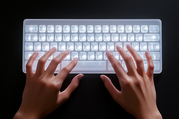 Poster - Fingers dance across a luminous keyboard, illuminating the darkness with a burst of creativity and chaos