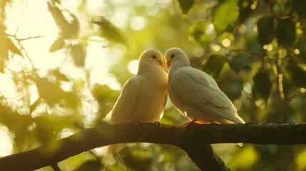 Wall Mural - Gentle Embrace of White Birds in Nature