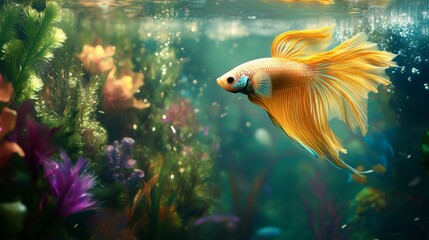 Poster - Colorful Betta Fish Swimming in Vibrant Aquarium Scene