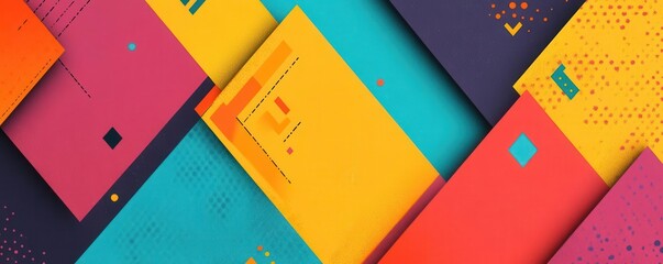 Poster - A vibrant arrangement of colorful, abstract geometric papers forming a modern artistic layout.