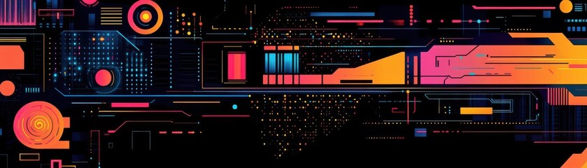 Poster - A vibrant digital design featuring abstract technology elements and colorful geometric shapes.