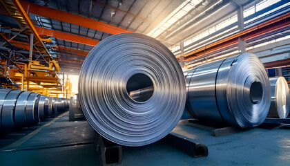 Cold rolled steel coil or stainless steel sheets at storage area in steel industry plant