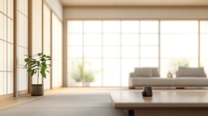 Poster - A serene, minimalist interior featuring natural light and a potted plant.