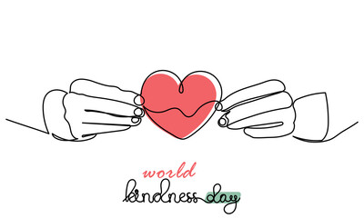 Wall Mural - World Kindness Day.continuous line global kindness vector Illustration on November 13 with a heart shape.Helping Hands in Heart concept.World Kindness Day template for background, banner,card,poster.