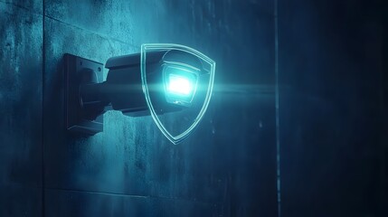 Poster - glowing security with a privacy shield hovering over it representing the concept of protection again