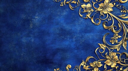 Blue textured background with gold ornate floral border.