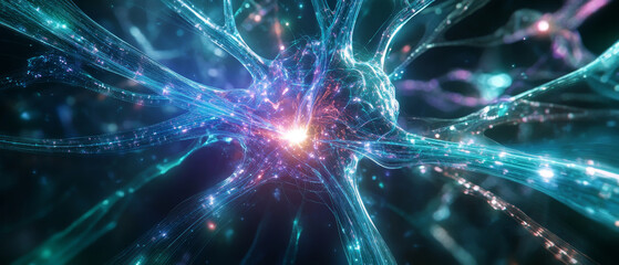 Poster - Futuristic illustration of neural networks enhancing communication and technology. vibrant colors and intricate designs evoke sense of innovation and connectivity