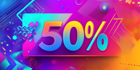Poster - Vibrant Geometric 50 Percent Discount Banner with Colorful Gradient Effect : Generative AI