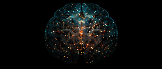 Poster - futuristic illustration of neural networks visualizing brain activity, showcasing intricate connections and glowing nodes. This artwork represents advanced technology and cognitive processes