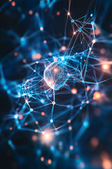 Poster - Futuristic illustration of neural networks showcasing interconnected nodes and glowing elements, representing advanced technology and data processing