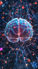 Poster - futuristic illustration of brain visualizing neural networks, showcasing vibrant connections and glowing nodes, representing advanced technology and intelligence