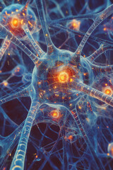 Poster - Futuristic illustration of neural networks with glowing connections, showcasing intricate details of neurons and synapses. vibrant colors create dynamic and engaging visual experience