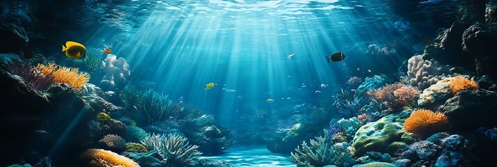 Poster - Beautiful Coral Reef Ecosystem with Sunlit Marine Life and Tropical Fish : Generative AI