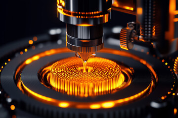 Poster - A high-tech printer showcases its detailed operation, emitting a warm glow as it creates intricate designs in real-time