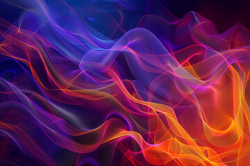 Poster - Abstract digital wallpaper featuring holographic data waves, glowing matrix-style code, and transparent layers of floating screens in vivid neon tones.