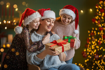 Wall Mural - family celebrating Christmas