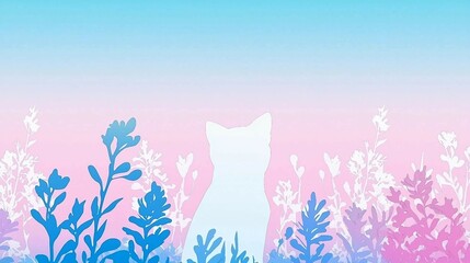 Colorful Cat Silhouette with Floral Elements