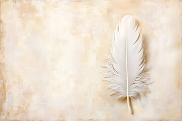 Poster - A white feather's soft contours contrast against a warm backdrop, evoking calm and tranquility