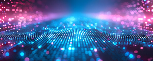 Poster - Abstract digital background with blue and red glowing dots forming wave patterns