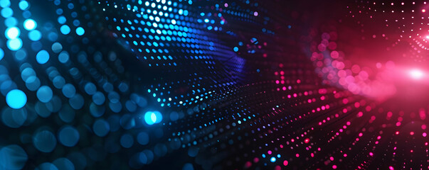 Poster - Abstract digital background with blue and red glowing dots in a wave pattern on a dark black backdrop