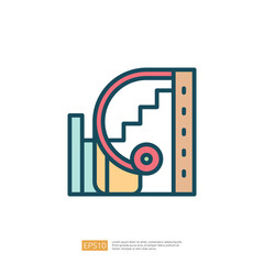 Poster - A stylized illustration depicting a staircase with a circular element, representing movement and design.