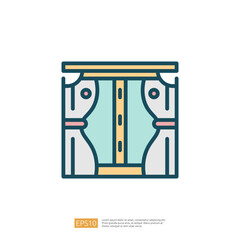 Poster - A simple illustration of a table with curtains, suggesting a cozy or intimate setting. The design is minimalistic and colorful.