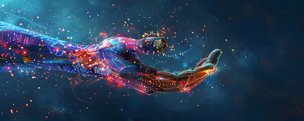 Poster - A digital hand reaching out, glowing with vibrant colors and intricate patterns of data points