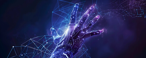 Poster - A digital hand reaching out, glowing with vibrant colors and intricate patterns of data points