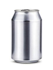 Silver metallic soda can mock up, isolated on white background