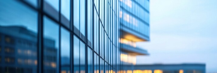 Poster - An office building features multiple surveillance cameras for enhanced security during the evening hours, showcasing its modern design. Generative AI