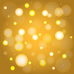 Golden bokeh on bright background, festive background.