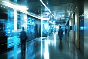 Aufkleber - Futuristic Hallway with Digital Projections