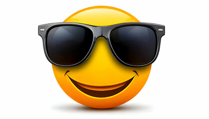 Smiling face with sunglasses three-dimensional emoji. Cool emoticon isolated on white backgr