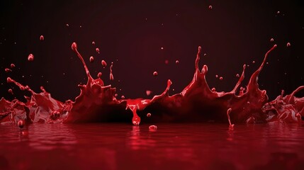 Aufkleber - Red liquid splattering downwards, dark transparent background, horror-themed visual effect.