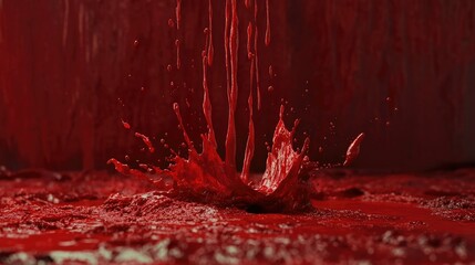 Poster - Red paint or blood splattering downward, horror theme, intense visual, dark concept.