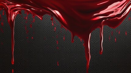 Aufkleber - Thick red liquid flowing down on a transparent background, eerie horror or Halloween vibe.