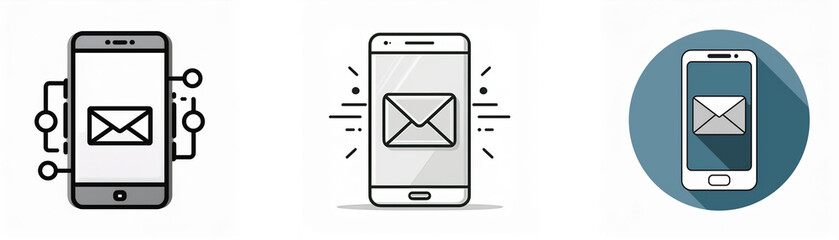 Leinwandbilder - Three different representations of a smartphone with an envelope icon on the screen.